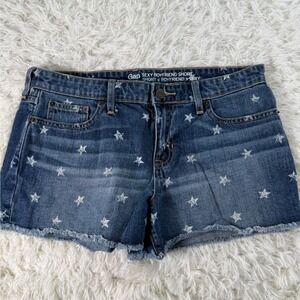 GAP Sexy Boyfriend Jean Short Women‎ Size 6 Denim Blue Star Print Frayed Hem